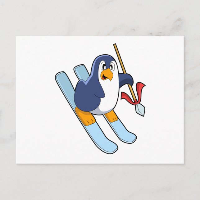 Penguin as Skier with Ski Postcard (Front)