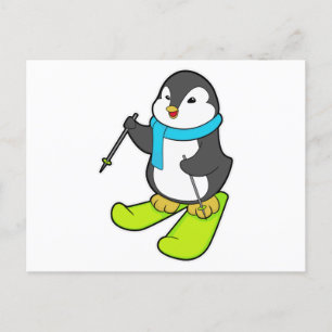Penguin as Skier with Ski Postcard