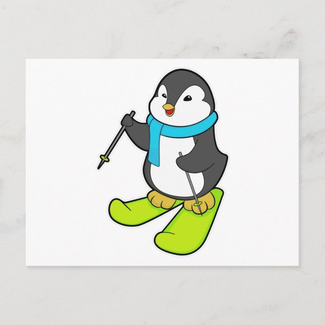 Penguin as Skier with Ski Postcard (Front)