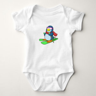 Penguin as Skier with Ski Scarf & Sunglasses Baby Bodysuit