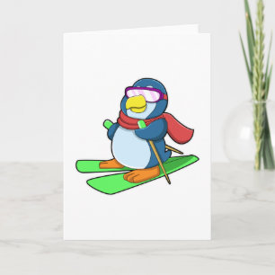 Penguin as Skier with Ski Scarf & Sunglasses Card