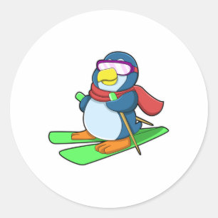 Penguin as Skier with Ski Scarf & Sunglasses Classic Round Sticker