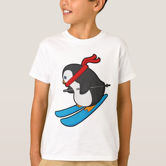 Penguin as Skier with Ski T-Shirt (Front)