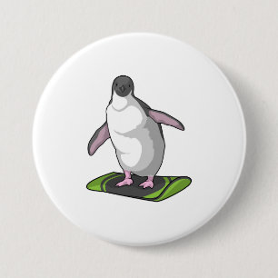 Penguin as Snowboarder with Snowboard 3 Inch Round Button