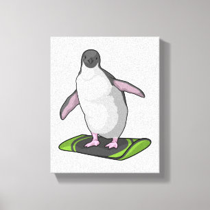 Penguin as Snowboarder with Snowboard Canvas Print