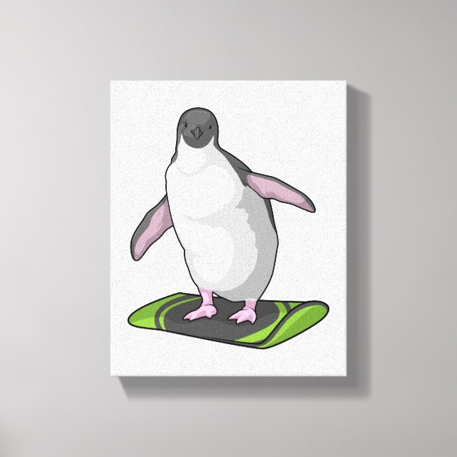Penguin as Snowboarder with Snowboard Canvas Print (Front)