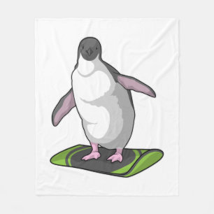 Penguin as Snowboarder with Snowboard Fleece Blanket