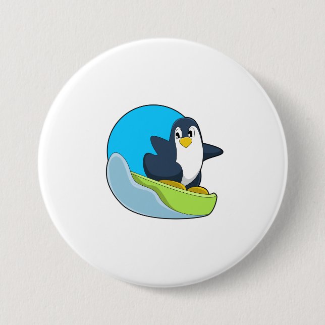 Penguin as Snowboarder with Sonowboard.PNG 3 Inch Round Button (Front)