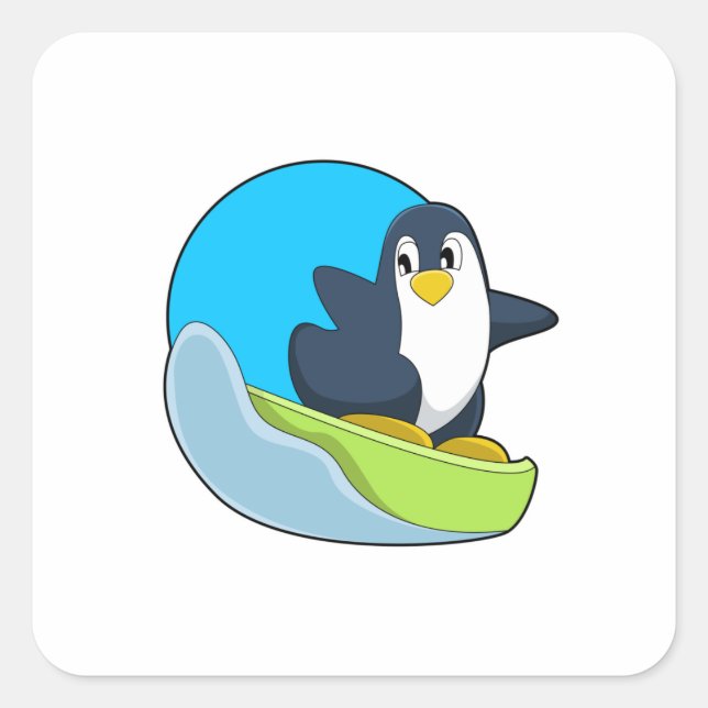 Penguin as Snowboarder with Sonowboard.PNG Square Sticker (Front)