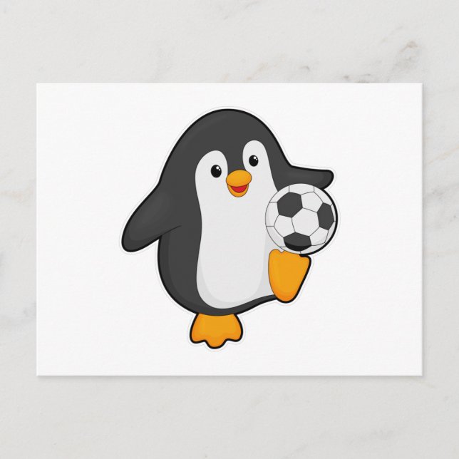 Penguin as Soccer player with Soccer ball Postcard (Front)