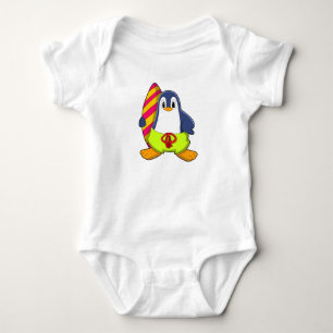 Penguin as Surfer with Surfboard Baby Bodysuit