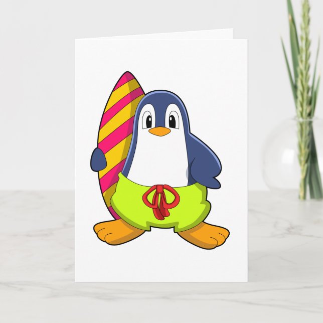 Penguin as Surfer with Surfboard Card (Front)