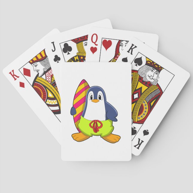 Penguin as Surfer with Surfboard Playing Cards (Back)