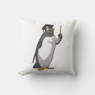 Penguin as Teacher with Pointer Throw Pillow