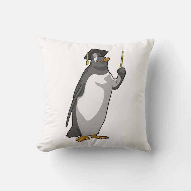 Penguin as Teacher with Pointer Throw Pillow (Front)