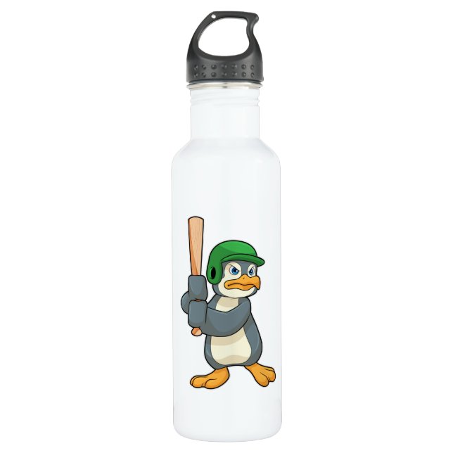 Penguin at Baseball with Baseball bat & Helmet 710 Ml Water Bottle (Front)