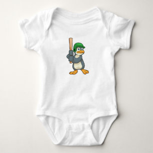 Penguin at Baseball with Baseball bat & Helmet Baby Bodysuit