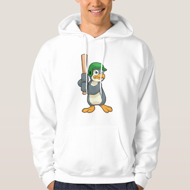 Penguin at Baseball with Baseball bat & Helmet Hoodie (Front)