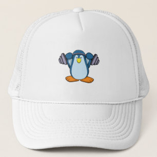 Penguin at Bodybuilding with Dumbbells Trucker Hat