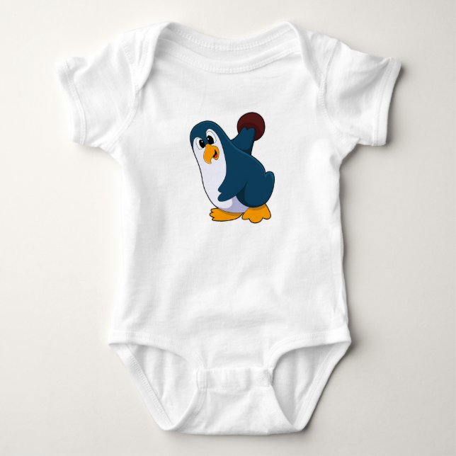 Penguin at Bowling with Bowling ball Baby Bodysuit (Front)