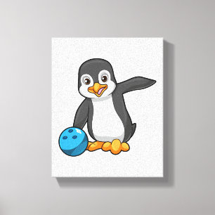 Penguin at Bowling with Bowling ball Canvas Print