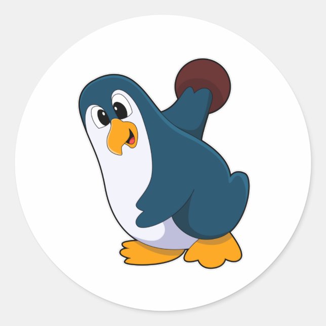 Penguin at Bowling with Bowling ball Classic Round Sticker (Front)