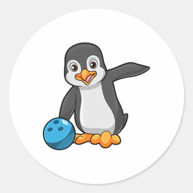 Penguin at Bowling with Bowling ball Classic Round Sticker (Front)