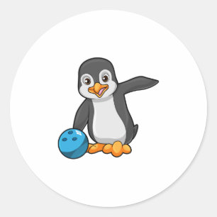 Penguin at Bowling with Bowling ball Classic Round Sticker
