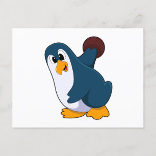 Penguin at Bowling with Bowling ball Postcard