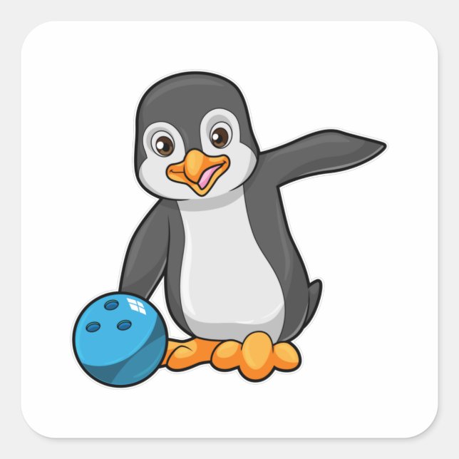 Penguin at Bowling with Bowling ball Square Sticker (Front)