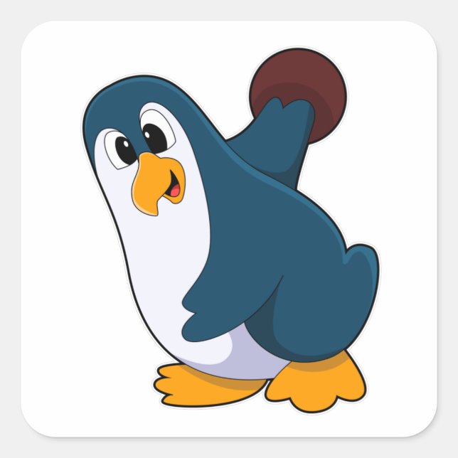 Penguin at Bowling with Bowling ball Square Sticker (Front)