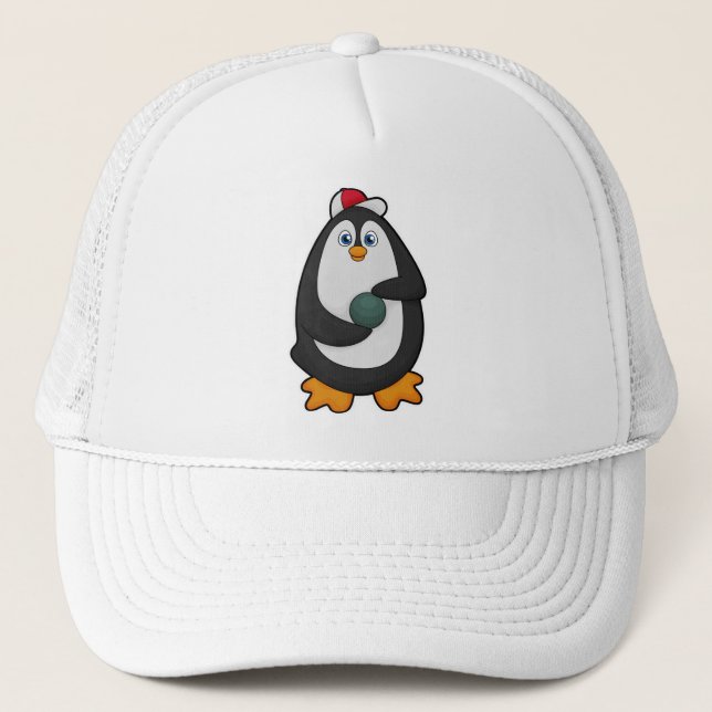 Penguin at Bowling with Bowling ball Trucker Hat (Front)