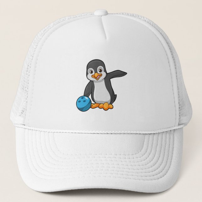 Penguin at Bowling with Bowling ball Trucker Hat (Front)