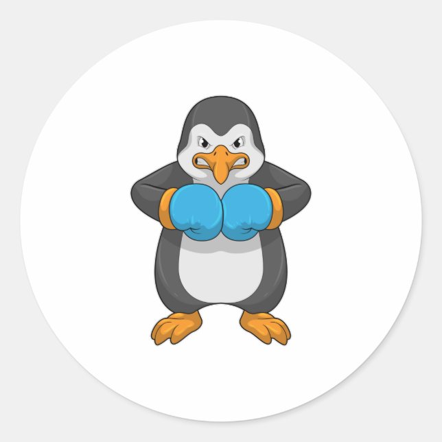 Penguin at Boxing with Boxing gloves Classic Round Sticker (Front)