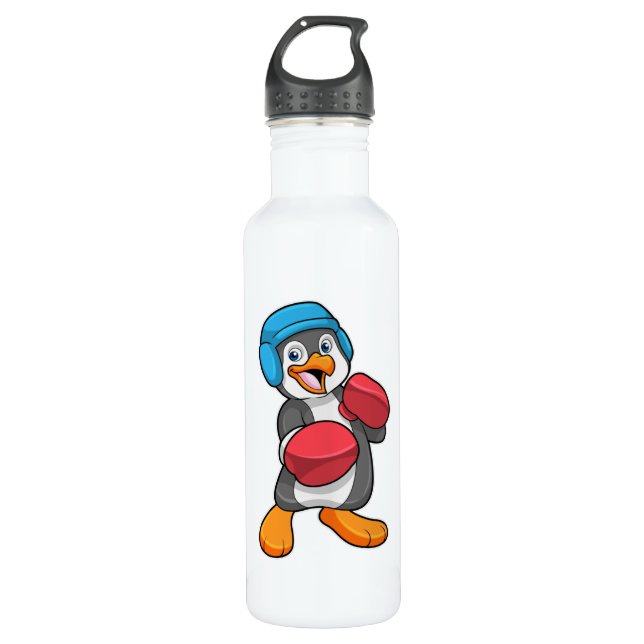 Penguin at Boxing with Boxing gloves & Helmet 710 Ml Water Bottle (Front)
