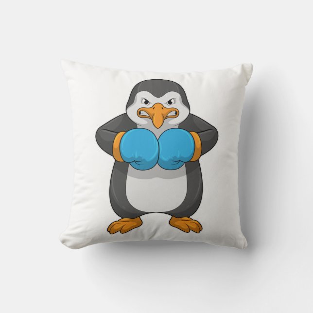 Penguin at Boxing with Boxing gloves Throw Pillow (Front)