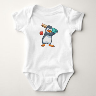 Penguin at Cricket with Cricket bat Baby Bodysuit
