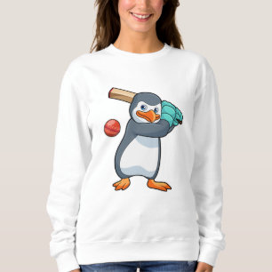 Penguin at Cricket with Cricket bat Sweatshirt