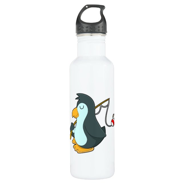 Penguin at Fishing with Fishing rod 710 Ml Water Bottle (Front)