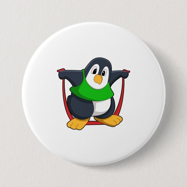 Penguin at Fitness with Skipping rope.PNG 3 Inch Round Button (Front)