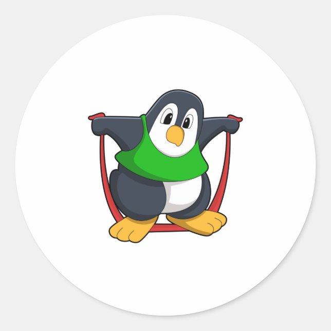 Penguin at Fitness with Skipping rope.PNG Classic Round Sticker (Front)