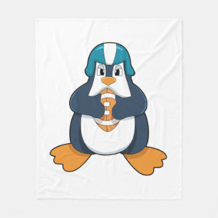 Penguin at Football Sports Fleece Blanket