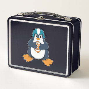 Penguin at Football Sports Metal Lunch Box