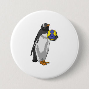 Penguin at Handball Sports 3 Inch Round Button