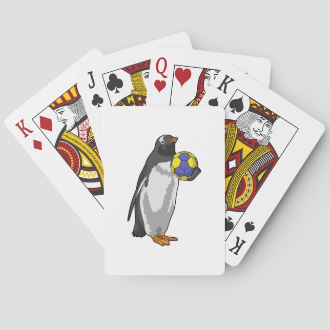 Penguin at Handball Sports Playing Cards (Back)