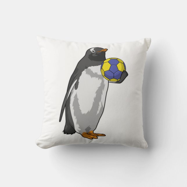 Penguin at Handball Sports Throw Pillow (Front)