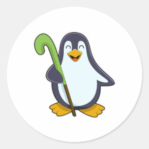 Penguin at Hockey with Hockey bat Classic Round Sticker