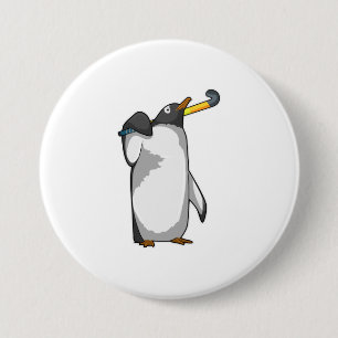 Penguin at Hockey with Hockey stick 3 Inch Round Button
