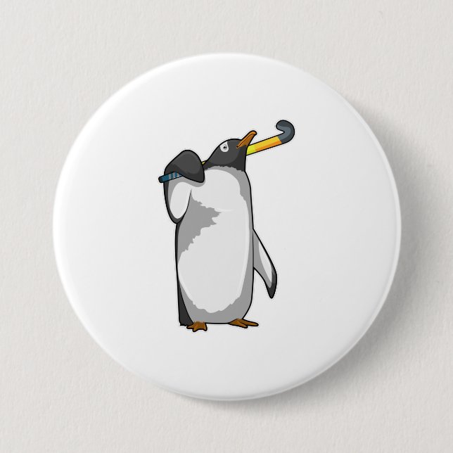 Penguin at Hockey with Hockey stick 3 Inch Round Button (Front)