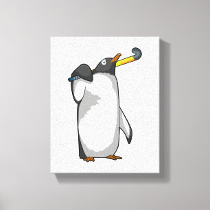 Penguin at Hockey with Hockey stick Canvas Print